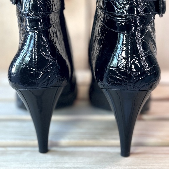 Antonio Melani Black Patent Leather Croc Embossed Ankle Booties - Picture 12 of 16